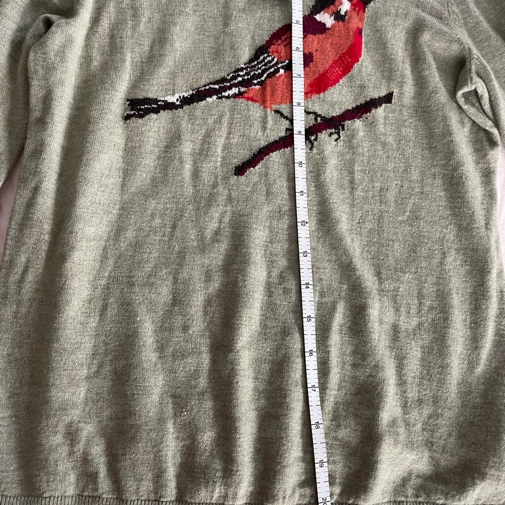 Talbots Olive Bird Motif Crewneck Sweater